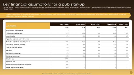 Key Financial Assumptions For A Pub Start Up Business Plan For A Pub Start Up BP SS