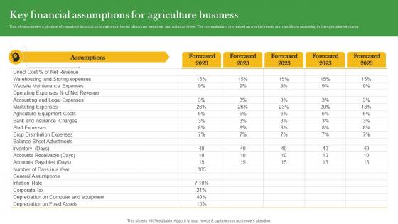 Key Financial Assumptions For Agriculture Business Crop Farming Business Plan BP SS