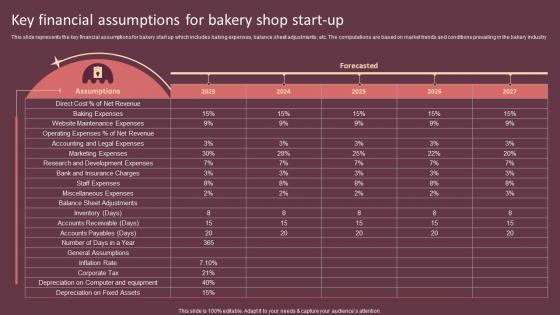 Key Financial Assumptions For Bakery Shop Start Up Cake Shop Business Plan BP SS
