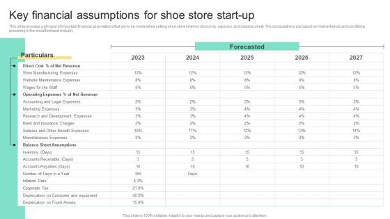 Key Financial Assumptions For Shoe Store Start Up Business Plan For Shoe Retail Store BP SS