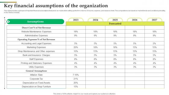 Key Financial Assumptions Of The Organization Office Stationery Business BP SS