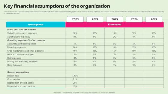 Key Financial Assumptions Of The Organization Stationery Business BP SS