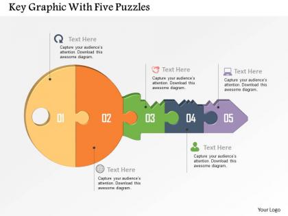 Key graphic with five puzzles powerpoint template