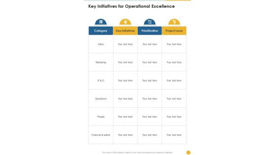 Key Initiatives For Operational Excellence One Pager Sample Example Document