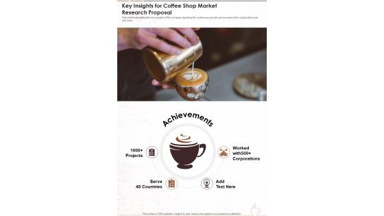 Key Insights For Coffee Shop Market Research Proposal One Pager Sample Example Document