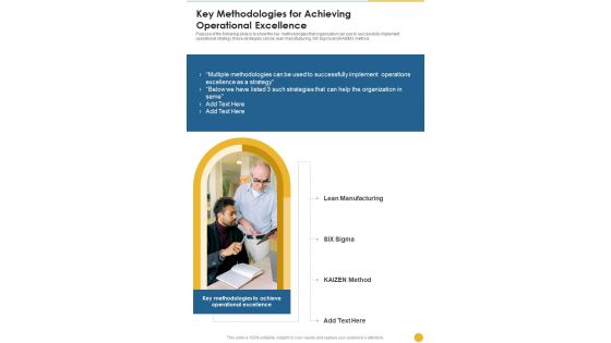 Key Methodologies For Achieving Operational Excellence One Pager Sample Example Document