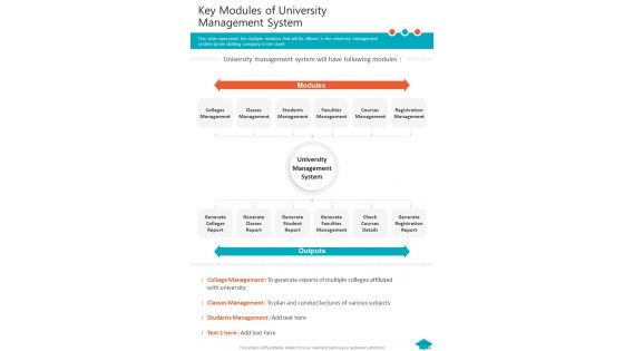 Key Modules Of University Management System One Pager Sample Example Document