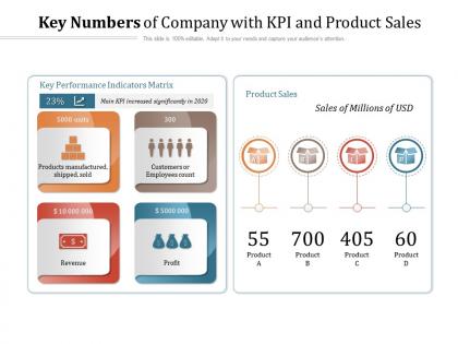 Key numbers of company with kpi and product sales