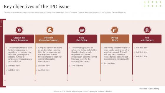 Key Objectives Of The Ipo Issue Planning To Raise Money Through Financial Instruments