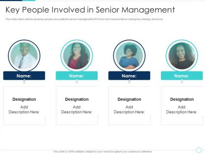 Key people involved in senior management fintech solutions company investor funding elevator