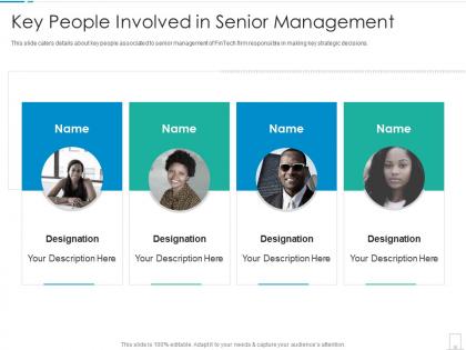 Key people involved in senior management fintech startup investor funding elevator ppt slides