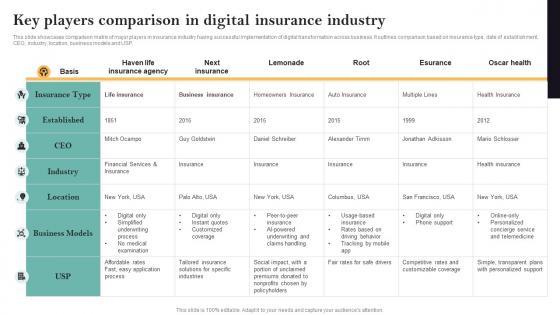 Key Players Comparison In Digital Insurance Industry Guide For Successful Transforming Insurance