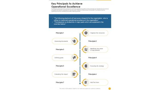 Key Principals To Achieve Operational Excellence One Pager Sample Example Document
