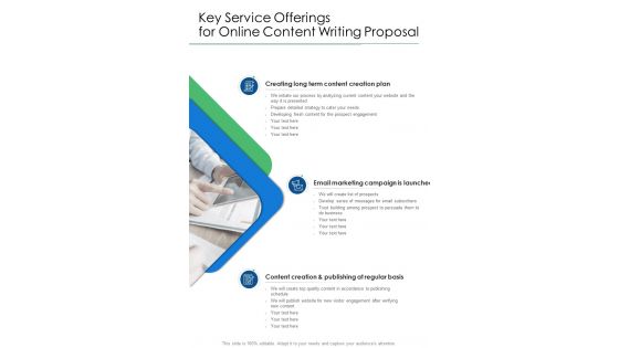 Key Service Offerings For Online Content Writing Proposal One Pager Sample Example Document