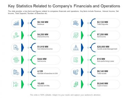 Key statistics related to companys investor pitch presentation raise funds financial market
