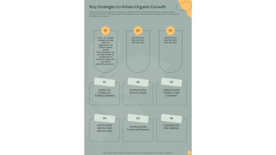 Key Strategies To Attain Organic Growth Playbook One Pager Sample Example Document