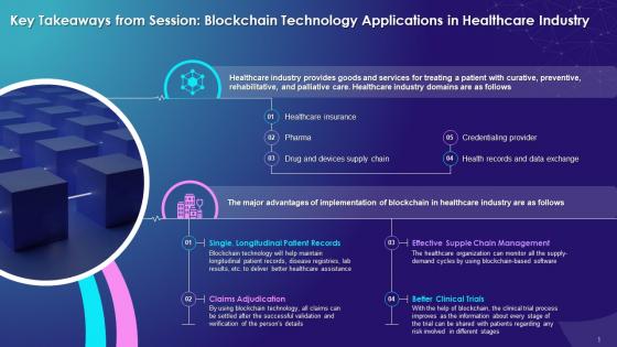 Key Takeaways From Blockchain Applications In Healthcare Industry Session Training Ppt