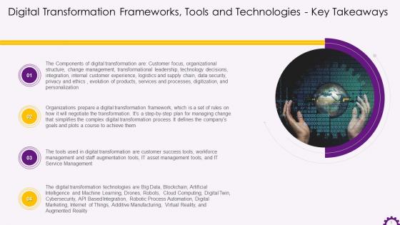 Key Takeaways From Frameworks Tools And Technologies For Digital Transformation Training Ppt