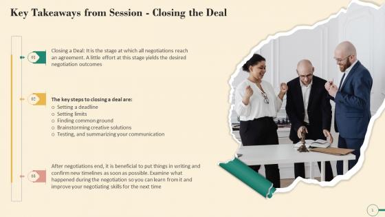 Key Takeaways From Session Closing The Deal Training Ppt