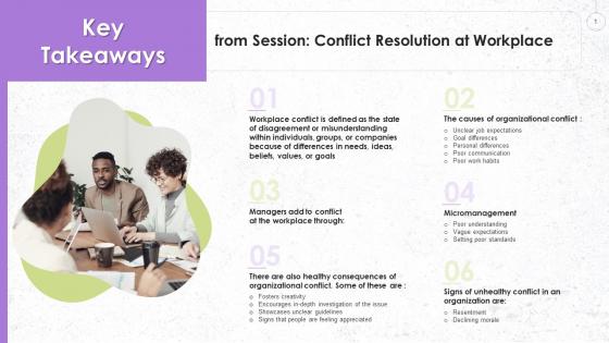 Key Takeaways From Session On Understanding Workplace Conflict Training Ppt