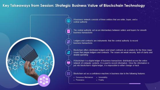 Key Takeaways From Strategic Business Value Of Blockchain Technology Session Training Ppt