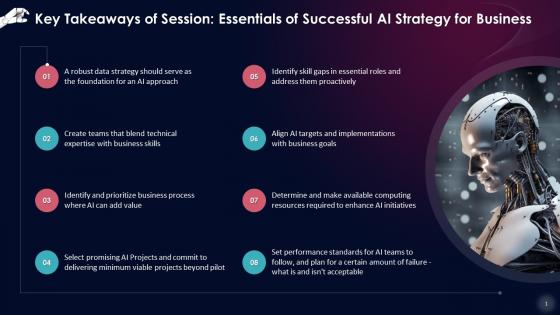 Key Takeaways Of Session On Essentials Of Successful AI Strategy For Business Training Ppt