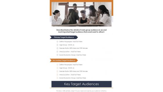 Key Target Audiences Event Marketing One Pager Sample Example Document