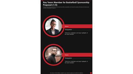 Key Team Member For Basketball Sponsorship Proposal One Pager Sample Example Document