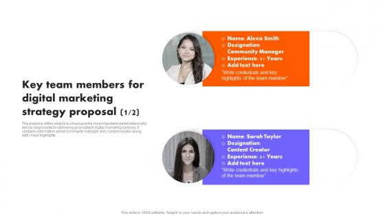Key Team Members For Digital Marketing Strategy Proposal