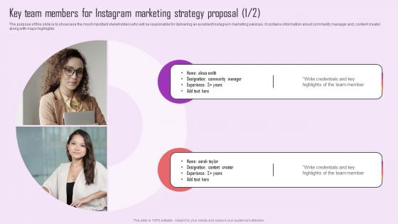 Key Team Members For Instagram Marketing Strategy Proposal Ppt Guidelines