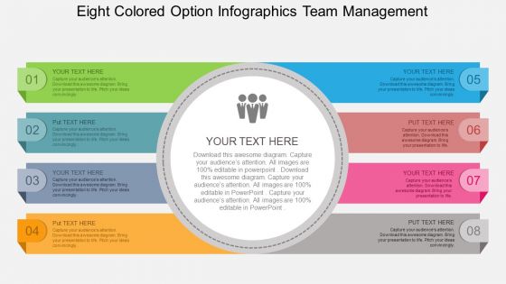 Kg eight colored option infographics team management flat powerpoint design