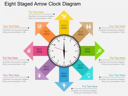 Kg eight staged arrow clock diagram flat powerpoint design