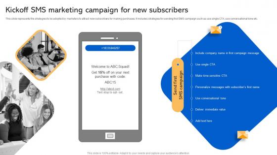 Kickoff SMS Marketing Campaign For New Subscribers Short Code Message Marketing Strategies MKT SS V