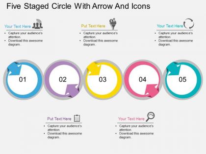 Kj five staged circle with arrow and icons flat powerpoint design