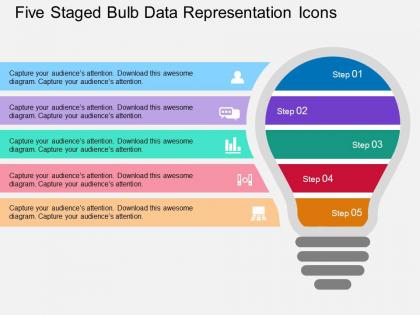 Km five staged bulb data representation icons flat powerpoint design
