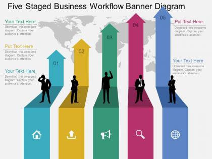 Kn five staged business workflow banner diagram flat powerpoint design