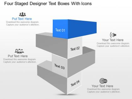 Kr four staged designer text boxes with icons powerpoint template