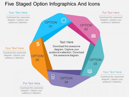 Ks five staged option infographics and icons flat powerpoint design