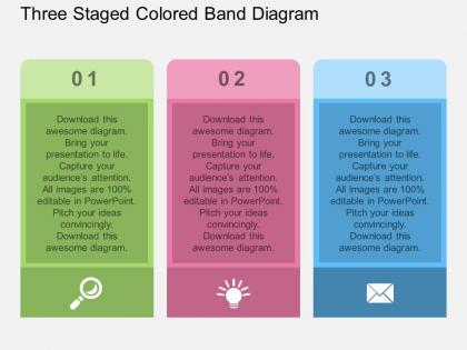Ku three staged colored band diagram flat powerpoint design