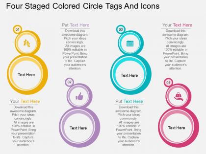 Kw four staged colored circle tags and icons flat powerpoint design