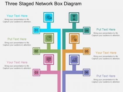 Kw three staged network box diagram flat powerpoint design
