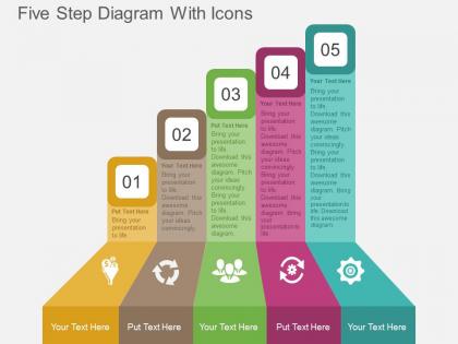 Kx five step diagram with icons flat powerpoint design