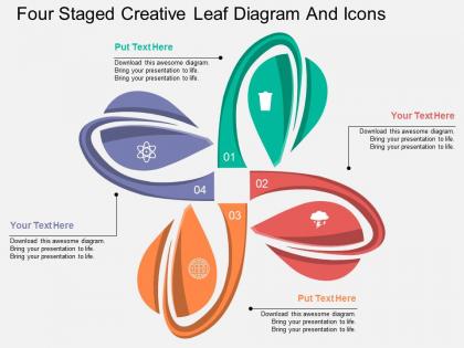 Kx four staged creative leaf diagram and icons flat powerpoint design