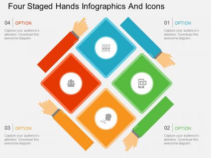 La four staged hands infographics and icons flat powerpoint design