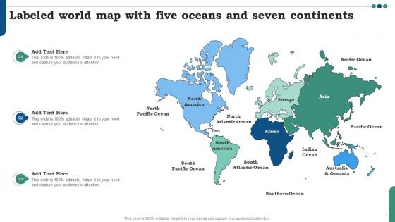 Labeled World Map With Five Oceans And Seven Continents