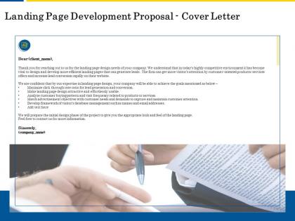 Landing page development proposal cover letter ppt powerpoint show smartart