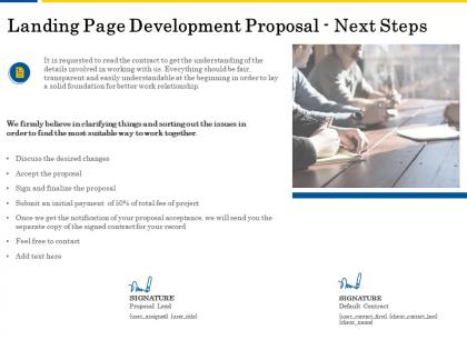 Landing page development proposal next steps ppt powerpoint presentation ideas visuals