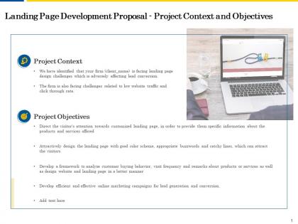 Landing page development proposal project context and objectives ppt powerpoint themes