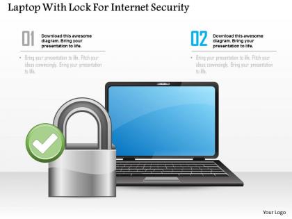 Laptop with lock for internet security ppt slides