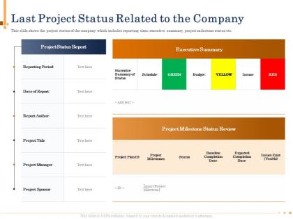 Last project status related to the company green powerpoint presentation layout